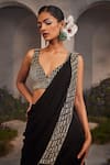 Charu and Vasundhara_Black Saree Satin Organza Cutdana Lorelei Border Pre-draped With Blouse _Online_at_Aza_Fashions