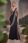 Buy_Charu and Vasundhara_Black Saree Satin Organza Cutdana Embroidery Lacey Pre-draped With Blouse _at_Aza_Fashions