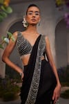 Charu and Vasundhara_Black Saree Satin Organza Cutdana Embroidery Lacey Pre-draped With Blouse _Online_at_Aza_Fashions