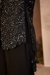 Shop_Charu and Vasundhara_Black Jacket Net Hand Embroidered Bead Jacket V Neck Linda Sequin Pant Set _Online_at_Aza_Fashions