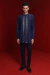 Buy_Tisa - Men_Blue Terry Rayon Cutdana Embroidered Panel Kurta  _at_Aza_Fashions