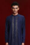 Tisa - Men_Blue Terry Rayon Cutdana Embroidered Panel Kurta  _Online_at_Aza_Fashions