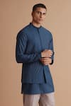 Buy_Tisa - Men_Blue Terry Rayon Stitch Embroidered Bundi Kurta Set  _Online_at_Aza_Fashions