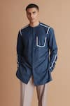 Buy_Tisa - Men_Blue Terry Rayon Piping Stripe Lined Kurta  _at_Aza_Fashions