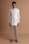 Tisa - Men_White Terry Rayon Stitch Embroidered Side Tie Overlap Panel Kurta  _Online_at_Aza_Fashions