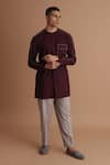 Buy_Tisa - Men_Maroon Terry Rayon Stitch Embroidered Kurta With Pant  _at_Aza_Fashions