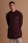 Shop_Tisa - Men_Maroon Terry Rayon Stitch Embroidered Kurta With Pant  _Online_at_Aza_Fashions