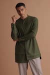 Tisa - Men_Green Terry Rayon Stitch Embroidered Layered Panel Kurta With Pant _Online_at_Aza_Fashions
