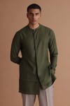 Shop_Tisa - Men_Green Terry Rayon Stitch Embroidered Layered Panel Kurta With Pant _Online_at_Aza_Fashions