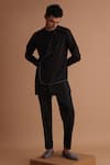 Shop_Tisa - Men_Black Terry Rayon Stitch Embroidered Overlap Panel Kurta With Pant _at_Aza_Fashions