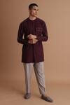 Buy_Tisa - Men_Maroon Terry Rayon Stitch Embroidered Kurta  _at_Aza_Fashions