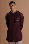 Buy_Tisa - Men_Maroon Terry Rayon Stitch Embroidered Kurta  _Online_at_Aza_Fashions