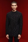Tisa - Men_Black Bandhgala Viscose Polyester Cutdana Embellished Wave With Pant _Online_at_Aza_Fashions