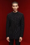 Tisa - Men_Black Bandhgala Viscose Polyester Cutdana Embellished Wave With Pant  _Online_at_Aza_Fashions