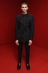 Buy_Tisa - Men_Black Bandhgala Viscose Polyester Cutdana Embellished Wave With Pant  _Online_at_Aza_Fashions