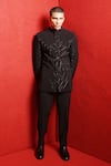 Shop_Tisa - Men_Black Bandhgala Viscose Polyester Cutdana Embellished Wave With Pant  _Online_at_Aza_Fashions