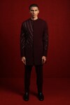 Buy_Tisa - Men_Maroon Viscose Polyester Embroidery Cutdana Bandhgala Set _at_Aza_Fashions