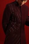 Tisa - Men_Maroon Viscose Polyester Embroidery Cutdana Bandhgala Set _Online_at_Aza_Fashions