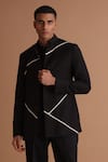 Shop_Tisa - Men_Black Terry Rayon Embellished Tape Jacket And Shirt Set _at_Aza_Fashions
