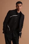 Tisa - Men_Black Terry Rayon Embellished Tape Jacket And Shirt Set _Online_at_Aza_Fashions