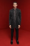 Buy_Tisa - Men_Black Sherwani And Pant Viscose Polyester Cutdana Stripe Open Set _at_Aza_Fashions