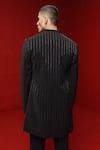 Shop_Tisa - Men_Black Sherwani And Pant Viscose Polyester Cutdana Stripe Open Set _at_Aza_Fashions