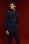 Shop_Tisa - Men_Blue Bandhgala And Pant Viscose Polyester Abstract & Kurta Set _Online_at_Aza_Fashions
