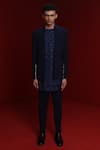Shop_Tisa - Men_Blue Sherwani And Pant Viscose Polyester Embroidery Sleeve & Kurta Set _at_Aza_Fashions