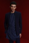 Shop_Tisa - Men_Blue Sherwani And Pant Viscose Polyester Embroidery Sleeve & Kurta Set _Online_at_Aza_Fashions