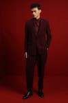 Buy_Tisa - Men_Maroon Suit And Trouser Viscose Shawl Lapel Collar Full Sleeve Set _at_Aza_Fashions