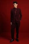 Buy_Tisa - Men_Maroon Suit And Trouser Viscose Shawl Lapel Collar Full Sleeve Set  _at_Aza_Fashions