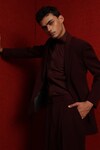 Tisa - Men_Maroon Suit And Trouser Viscose Shawl Lapel Collar Full Sleeve Set  _Online_at_Aza_Fashions