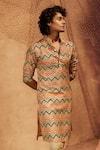 Eleven Brothers_Beige Kurta Silk Printed Geometric Spring Day And Pant Set_Online_at_Aza_Fashions