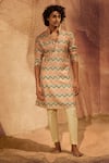 Buy_Eleven Brothers_Beige Kurta Silk Printed Geometric Spring Day And Pant Set_at_Aza_Fashions
