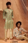 Buy_Eleven Brothers_Green Kurta Silk Mushroom Garden And Pant Set _at_Aza_Fashions