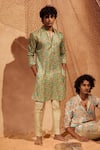 Shop_Eleven Brothers_Green Kurta Silk Mushroom Garden And Pant Set _at_Aza_Fashions