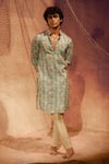 Buy_Eleven Brothers_Blue Kurta Silk Deer Park And Pant Set _at_Aza_Fashions