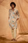 Buy_Eleven Brothers_Blue Kurta Silk Waterland And Pant Set _at_Aza_Fashions