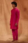 Shop_Eleven Brothers_Pink Silk Plain Tagai Kurta Set_at_Aza_Fashions