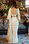 Shop_Shreeka_Ivory Georgette Silk Hand Embroidered Sequins V Blouse And Pre-draped Saree Set _at_Aza_Fashions