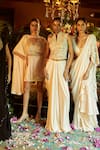 Buy_Shreeka_Ivory Georgette Silk Hand Embroidered Sequins V Blouse And Pre-draped Saree Set _Online_at_Aza_Fashions