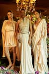 Shop_Shreeka_Ivory Georgette Silk Hand Embroidered Sequins V Blouse And Pre-draped Saree Set _Online_at_Aza_Fashions