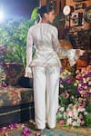 Shop_Shreeka_Ivory Georgette Silk Hand Embroidered Bead Round Neck Peplum Top And Pant Set _at_Aza_Fashions