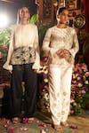 Shreeka_Ivory Georgette Silk Hand Embroidered Bead Round Neck Peplum Top And Pant Set _Online_at_Aza_Fashions