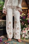 Shop_Shreeka_Ivory Georgette Silk Hand Embroidered Bead Round Neck Peplum Top And Pant Set _Online_at_Aza_Fashions