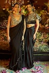 Buy Shreeka Black Viscose, Satin, Crepe Pearls, Floral Embroidered Cape Draped Skirt Set Online at Aza Fashions Buy_Shreeka_Black Viscose, Satin, Crepe Pearls, Floral Embroidered Cape Draped Skirt Set _Online_at_Aza_Fashions