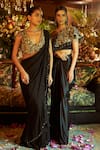 Shop Shreeka Black Viscose, Satin, Crepe Pearls, Floral Embroidered Cape Draped Skirt Set Online at Aza Fashions Shop_Shreeka_Black Viscose, Satin, Crepe Pearls, Floral Embroidered Cape Draped Skirt Set _Online_at_Aza_Fashions