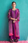 Buy_Pooja Singhal_Purple Kurta Viscose Silk Embroidery Pintuck Set With Bandhej Print Dupatta _at_Aza_Fashions