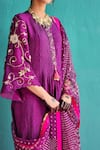 Shop_Pooja Singhal_Purple Kurta Viscose Silk Embroidery Pintuck Set With Bandhej Print Dupatta _Online_at_Aza_Fashions