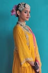 Buy_Pooja Singhal_Yellow Kurta Viscose Silk Embroidery Sequin Round Gathered Neckline Set _Online_at_Aza_Fashions